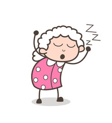 Cartoon Sleeping Old Lady Snoring Vector Illustration