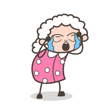 Cartoon Sad Old Woman Crying Vector Concept Stock Vector | Adobe Stock