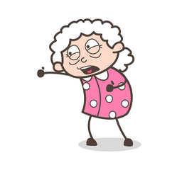 Cartoon Old Grandma Screaming Face Expression Vector Illustration