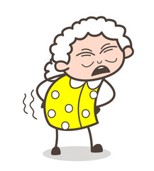 Cartoon Old Grandma Getting Ache in Waist Vector Illustration
