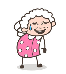Cartoon Cheerful Granny Face Expression Vector Illustration