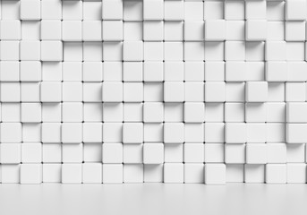 White cubes wall and white floor 3d background