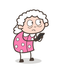 Cartoon Old Lady Thinking Before Chatting Vector Illustration