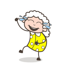 Obraz na płótnie Canvas Cartoon Funny Granny Laughing with Joy of Tears Vector Illustration