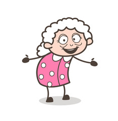 Cartoon Joyful Granny Presenting Vector Illustration