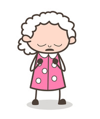 Cartoon Grandma Pensive Face Vector Illustration