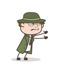 Cartoon Detective Trying to Catch Something Vector Illustration