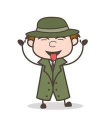 Cartoon Detective Showing Tongue and Teasing Vector Illustration