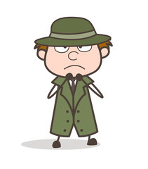 Cartoon Detective Scared Face Expression Vector Illustration
