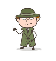 Cartoon Detective Standing Pose Vector Illustration