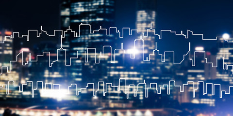 Background conceptual image of night illuminated town as symbol 