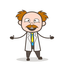 Cartoon Joyful Scientist Expression Vector Concept