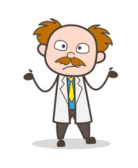 Cartoon Surprised Scientist Showing Empty Hands Vector Illustration