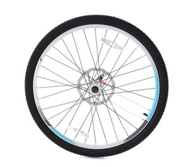 Bicycle wheel on white background