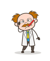 Cartoon Scientist Face with Medical Thermometer Vector Illustration