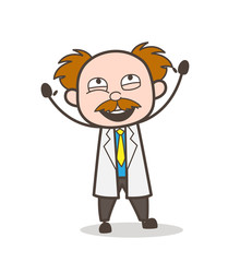 Cartoon Scientist Joyful Expression Vector Illustration