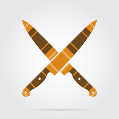 orange, black tartan icon - crossed kitchen knives