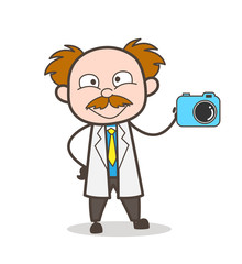 Fototapeta premium Cartoon Scientist Showing New Modern Camera Vector