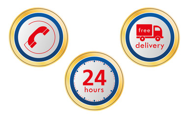 24 hours, free delivery, phone icon - obrazy, fototapety, plakaty