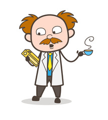 Cartoon Scientist Reading Tips in Break-time Vector Concept