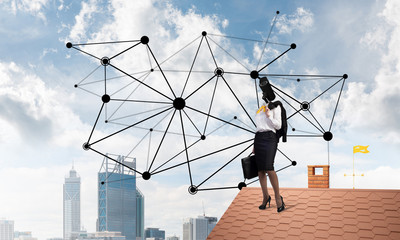 Concept of security and privacy protection with camera headed woman