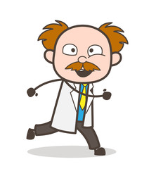 Cartoon Scientist Running with Full of Energy Vector Illustration