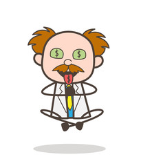 Cartoon Scientist Greedy Money Face Vector Illustration