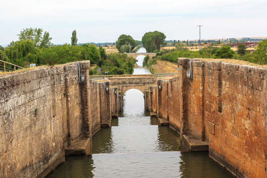 Locks of the channel of Castile. Fromista, Palencia, Spain
