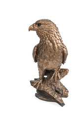 Portrait of a bronze eagle in profile isolated on white background