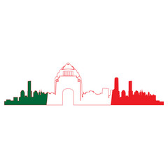 Isolated cityscape of Mexico City with the flag of Mexico, Vector illustration