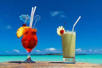 cocktail on the beach. Concept of luxury vacation.