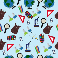 Flat design of school supplies education office accessories tools learning seamless pattern vector illustration.
