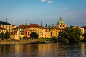 Fototapeta na wymiar View on the Vltava river and old town Prague, Czech Republic