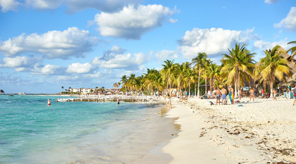 Obraz na płótnie Canvas Isla Mujeres Beach Mexico / Peaceful North Beach with palm trees