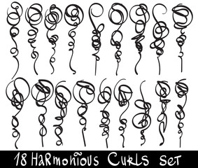 Harmonious curls set. Decorative Element. Vignettes, Forging, Grating, Brand. Vector illustration