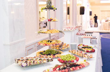 Delicious wedding reception candy bar dessert table