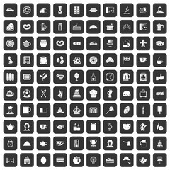 100 tea time food icons set black