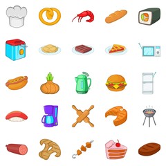 Cooking icons set, cartoon style