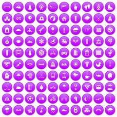 100 kids games icons set purple
