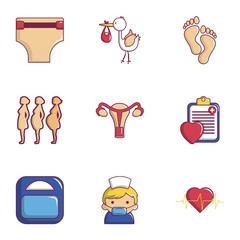 Birth of child icons set, flat style