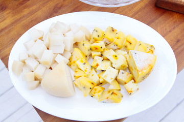 Cheese plate: Emmental, Camembert cheese, blue cheese