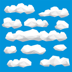 Polygon cloud collection, low poly cloud illustration set - 167152221