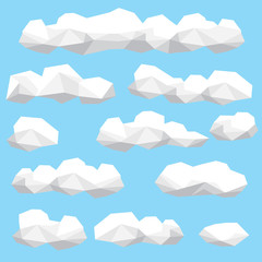 Polygon cloud collection, low poly cloud illustration set