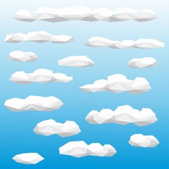 Polygon cloud collection, low poly cloud illustration set