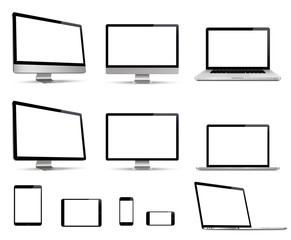 Realistic set of monitor, laptop, tablet, smartphone. Device collection - Stock Vector