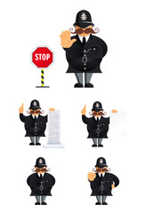 Set of policeman characters in different poses. Vector illustration