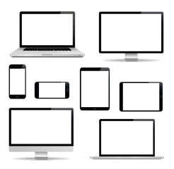 Realistic set of monitor, laptop, tablet, smartphone. Device collection - Stock Vector