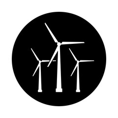Wind turbine circle icon. Black, round, minimalist icon isolated on white background. Windmill simple silhouette. Web site page and mobile app design vector element.
