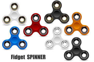 Fidget finger spinner stress relief hand toy. Different color vector illustration. Badge, label, banner, advertisement, brochure, business template, logo. Web icon isolated on white background