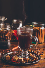 Glass of Coffee with Steam.